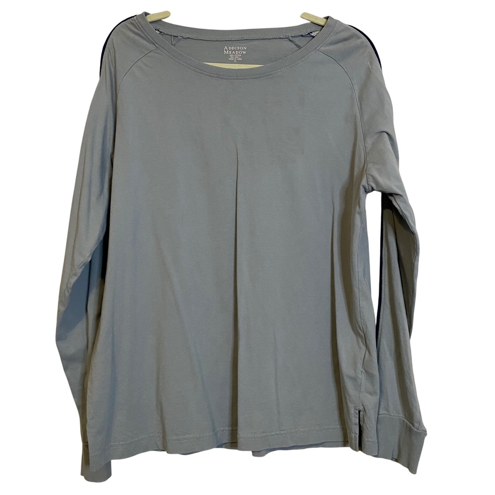 Addison Meadow Women Large Blue Cotton Long Sleeve Raglan Stripe Crewneck Top